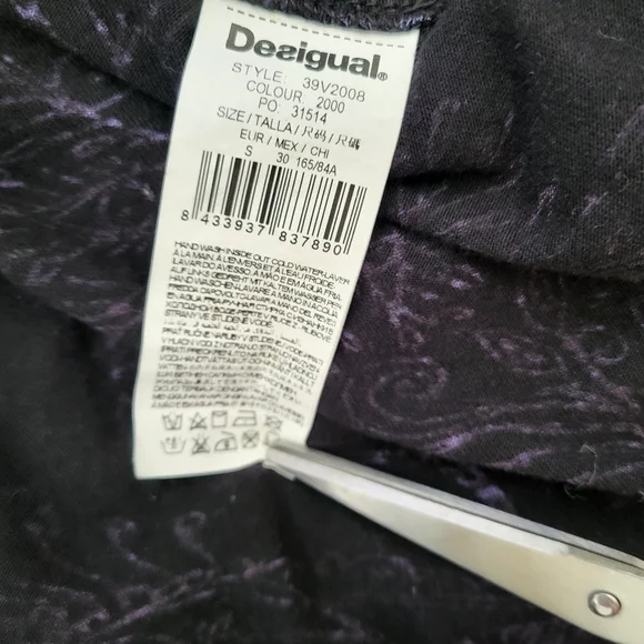 Desigual dress black green blue fit flare long sleeve dragon zebra detail Sz S - Picture 14 of 15